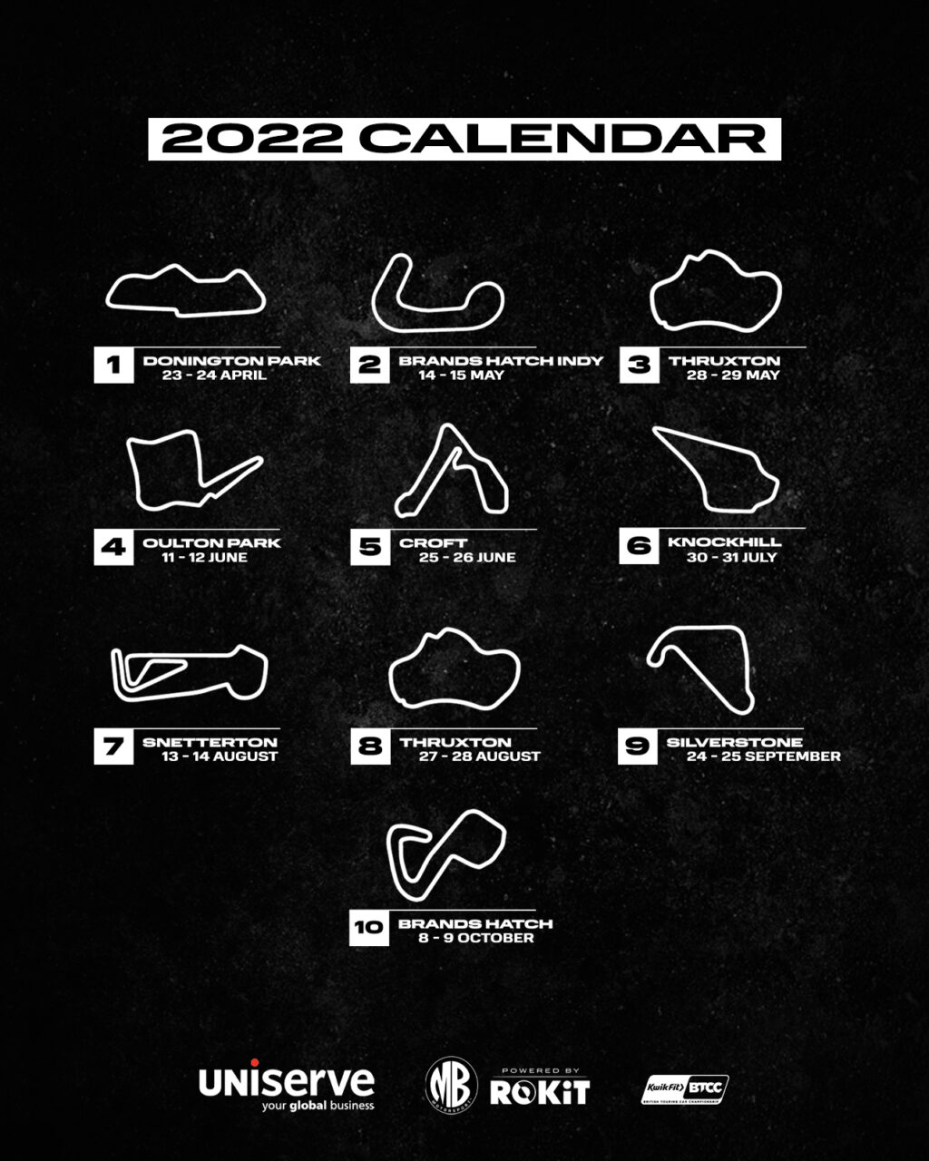 BTCC Uniserve MB Motorsport Event Calendar