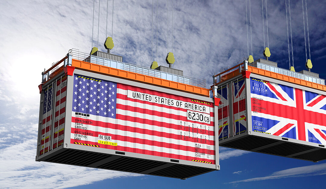 US and UK flags on containers